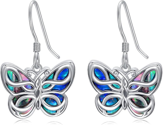 Midari Hummingbird/Butterfly/Lotus Earrings for Women 925 Sterling Silver Abalone Shell Animal Earrings Dangle for Women Abalon Moonstone Jewelry Gifts for Women Mom