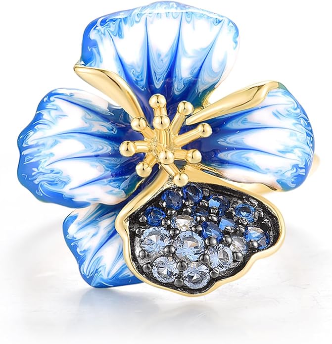 Santuzza 925 Sterling Silver Enamel Flower Statement Ring for Women