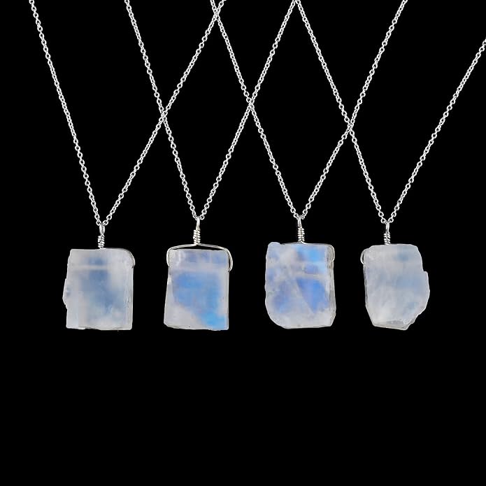 Natural Raw Gemstone Crystal Dainty Pendant Necklace for Women, Healing Chakra Stone, Birthstone, Handmade Jewelry, Rhodium Plated 925 Sterling Silver Chain 18" Gift for her