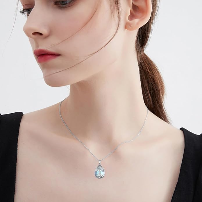 Teardrop Moonstone/Turquoise Necklace for Women 925 Sterling Silver Cage Filigree Necklaces Anniversary Birthday Jewelry Gift for Women