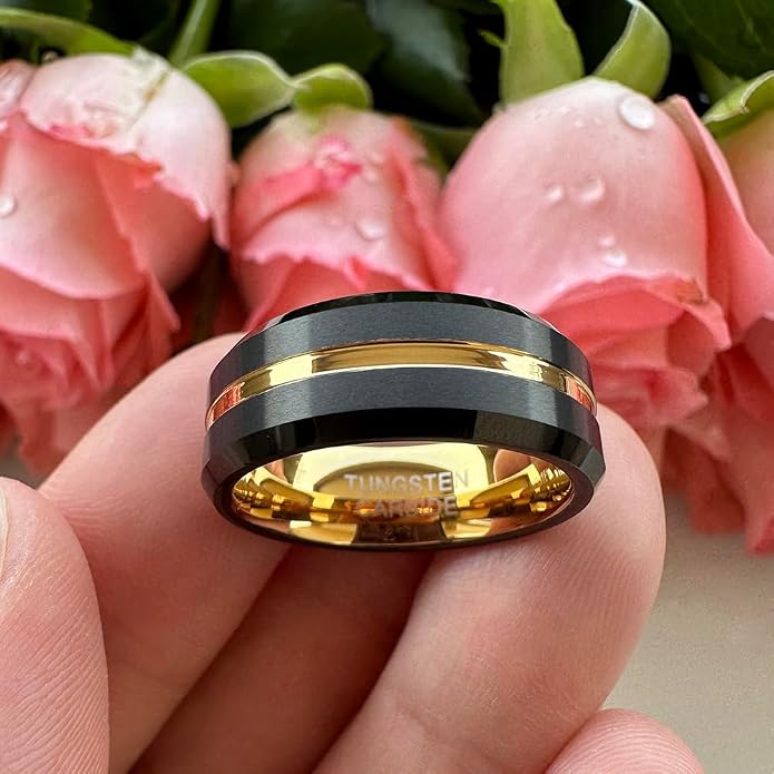 TUTISS 6mm 8mm Silver/Black/Blue/Gunmetal/Gold/Rose Gold Tungsten Rings for Men Women Fashion Engagement Wedding Bands Matte Finish Beveled Edges Comfort Fit