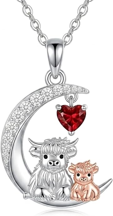 PELOVNY Teddy Bear Necklace for Women 925 Sterling Silver Bear/Highland Cow/Fox/Cat/Axolotl Birthstone Necklace Christmas Birthday Jewelry Gifts for Mom Daughter Wife Sister