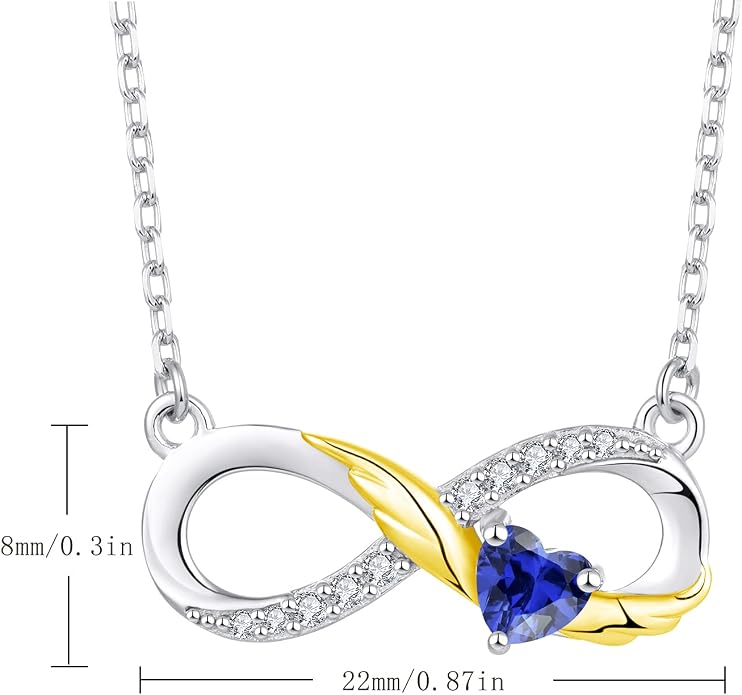STARCHENIE Infinity Necklace 925 Sterling Silver Angel Wings Heart Birthstone Necklace for Women