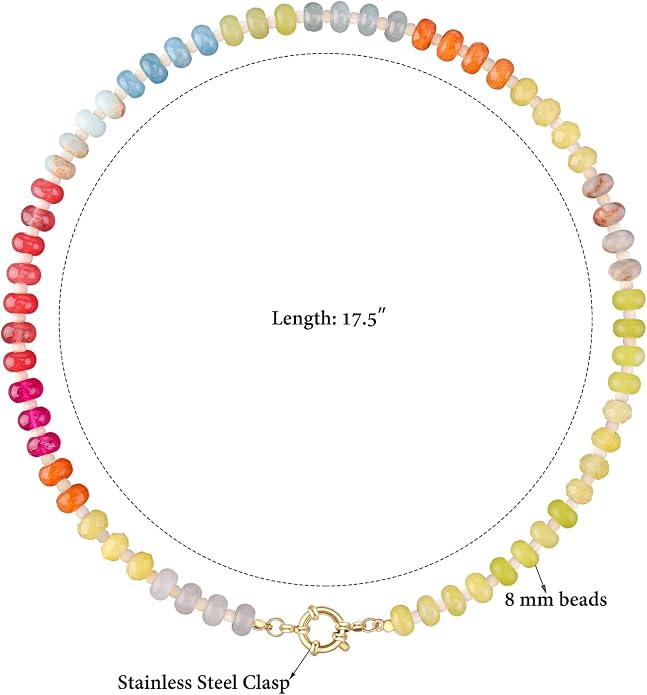 LALAPPLE Colorful Beaded Gemstone Necklace for Women, Boho Rainbow Bead Choker with Natural Stone Crystal Beads, Handmade Summer Beach Necklace Jewelry