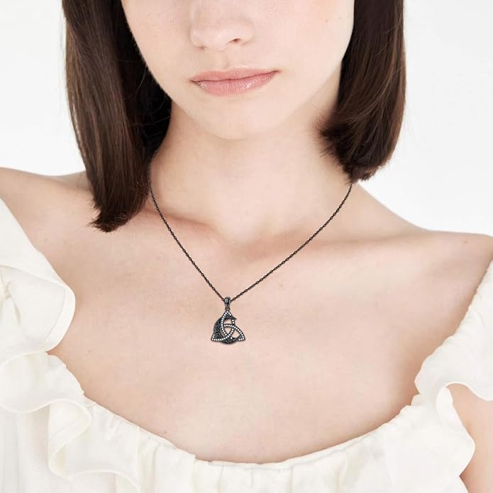 CHENGHONG Celtic Moon Necklace for Women 925 Sterling Silver Celtic Knot Moonstone Pendant Necklace Crescent Irish Necklaces Celtics Jewelry Gift for Women Men