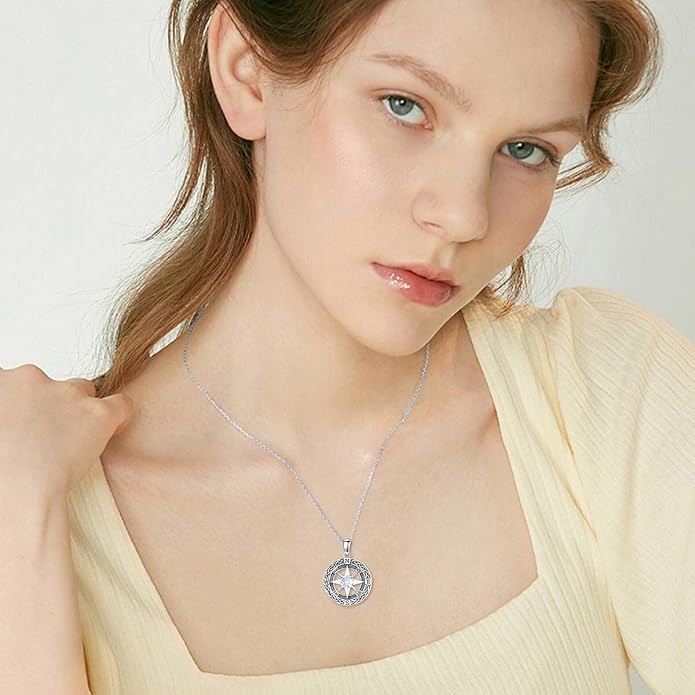 925 Sterling Silver Compass Pendant Necklace for Women Ladies Graduation Jewelry Gifts for Daughter Granddaughter