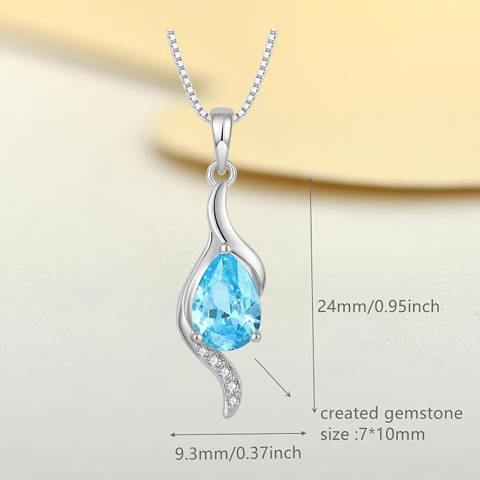 JO WISDOM Birthstone Necklace for Women Teardrop Cubic Zirconia Necklace 925 Sterling Silver Fine Jewelry Birthday Gifts for Women