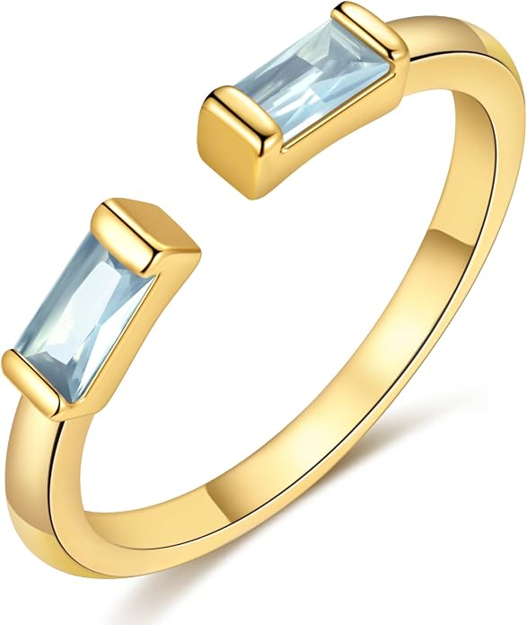 TOBENY Gold Birthstone Rings for Women 14K Gold Plated Adjustable Rings Non Tarnish Gold Stackable Rings Dainty Emerald Green Cubic Zirconia Ring for Mother Daughter Birthday Jewelry Gifts