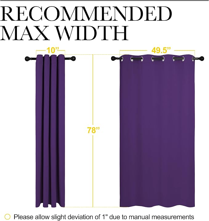 NICETOWN Purple Blackout Curtains 78 inches Long, Niose Reducing and Thermal Insulated Room Darkening Curtains for Girls Bedroom Living Room Window Decoration (55 inches Wide, 2 Panels)