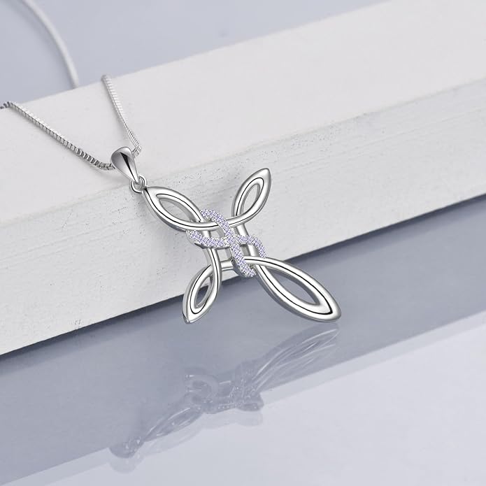 LUHE Celtic Knot Cross Necklace Sterling Silver Birthstone Polished Religious Infinity Celtics Jewelry Gifts for Women