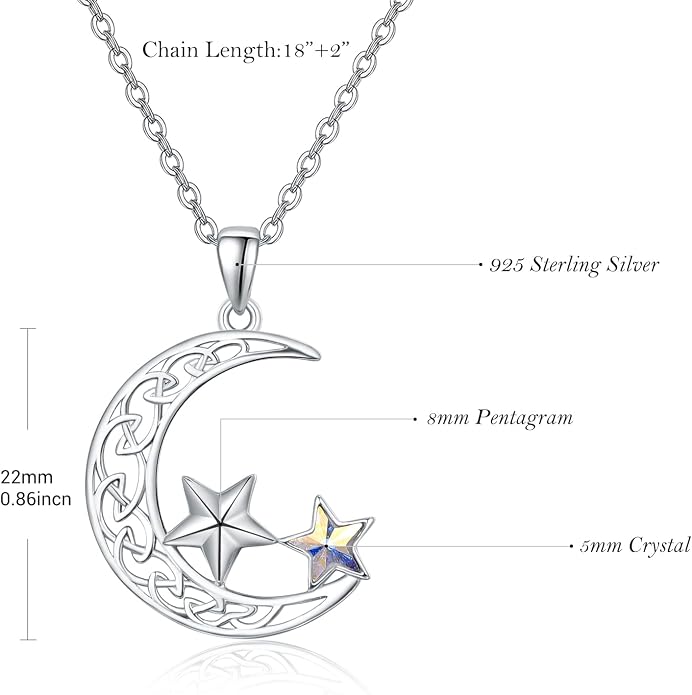 Palpitate Moon Star Necklace Moon Phase Necklace Pendant 925 Sterling Silver Jewelry Christmas Gifts for Women Wife Her Adjustable Chain
