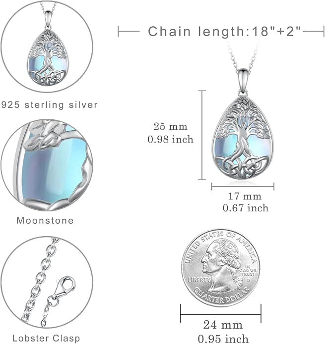 Teardrop Moonstone/Turquoise Necklace for Women 925 Sterling Silver Cage Filigree Necklaces Anniversary Birthday Jewelry Gift for Women