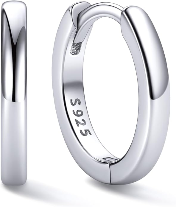 ChicSilver 925 Sterling Silver Huggie Hoop Earrings Small Hoop Earrings for Women Hypoallergenic Silver Huggie Earring Cartilage Earrings for Women (6/8/10/12/14/16/18/20MM)
