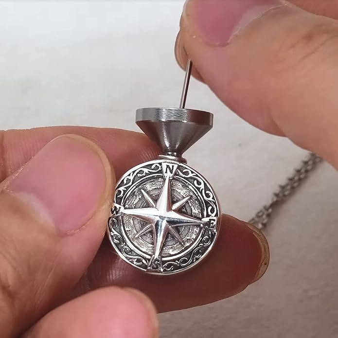 VONALA Halloween Necklace Sterling silver Pirate Skull Thor Hammer Wolf Compass Necklace for Men Compass Urn Necklace for Ashes Nordic Viking Jewelry Women