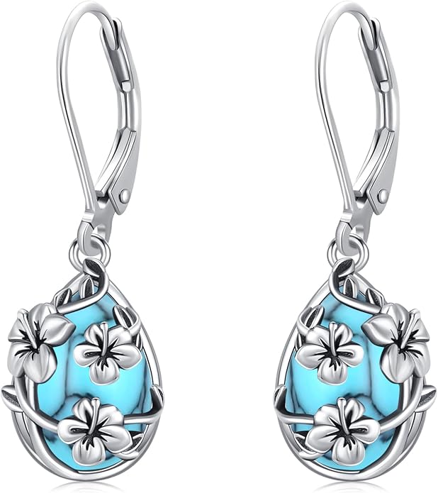Flower Earrings 925 Sterling Silver Flower Teardrop Leverback Dangle Earrings Jewelry Gifts for Women Girls
