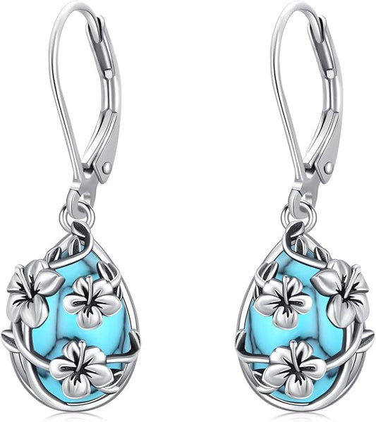Flower Earrings 925 Sterling Silver Flower Teardrop Leverback Dangle Earrings Jewelry Gifts for Women Girls