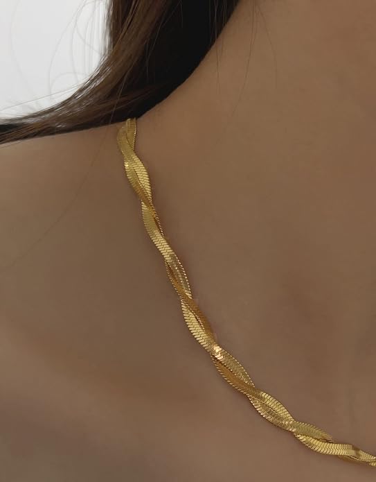 CHESKY 14K Gold/Silver Plated Snake Chain Necklace Herringbone Necklace Gold Choker Necklaces for Women Gifts Jewelry 1.5/3/5MM(W) 14"/16"(L) Mothers Day Gifts for Mom