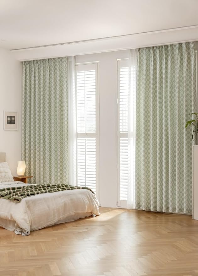 DrapePalette - Linen Blend Pinch Pleated Curtains 108 Inches Long for Living Room, Bedroom, Dining Room, Light Filtering Curtains 2 Panels Set, Modern Floral Printed Design, Pastel Grey 30" W x 108" L