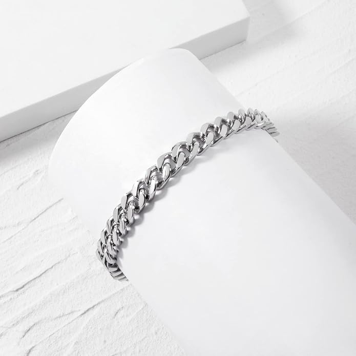 Stainless Steel 8mm Cuban Link Bracelet for Men/Women/Boy,Silver/18K Gold Plated 7/8/9 inch Fashion HIP HOP Jewelry Bracelet for Gifts