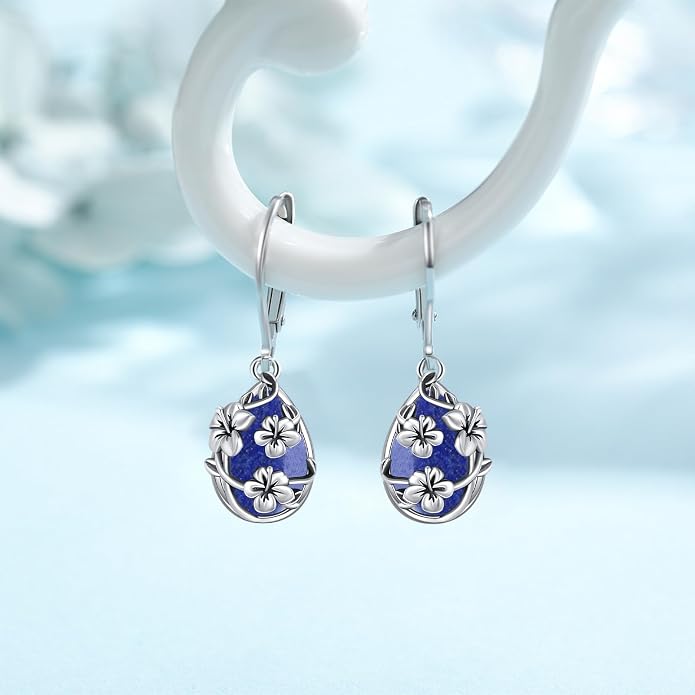 Flower Earrings 925 Sterling Silver Flower Teardrop Leverback Dangle Earrings Jewelry Gifts for Women Girls