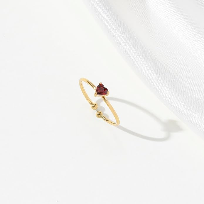 Lit Wall Birthstone Rings for Women Dainty 14k Gold Plated Non Tarnish Gold Heart Rings Adjustable Size Stackable CZ Ring Gold Simulated Gemstone Rings Birthday Gifts for Women