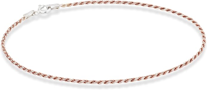 Miabella 925 Sterling Silver Solid 1.5mm Diamond-Cut Braided Rope Chain Anklet Ankle Bracelet for Women, Made in Italy