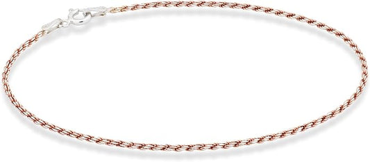 Miabella 925 Sterling Silver Solid 1.5mm Diamond-Cut Braided Rope Chain Anklet Ankle Bracelet for Women, Made in Italy