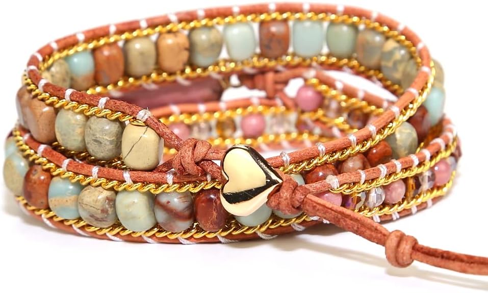Women Wrap Bracelet Boho Natural Jasper Crystal Stone Beads Strand Bracelets