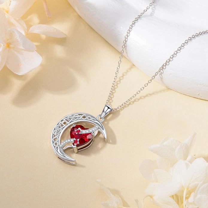 TOUPOP Moon and Star Birthstone Necklace for Women 925 Sterling Silver Celtic Moon Jewelry Birthday Mothers Day Gifts for Mom Wife Her