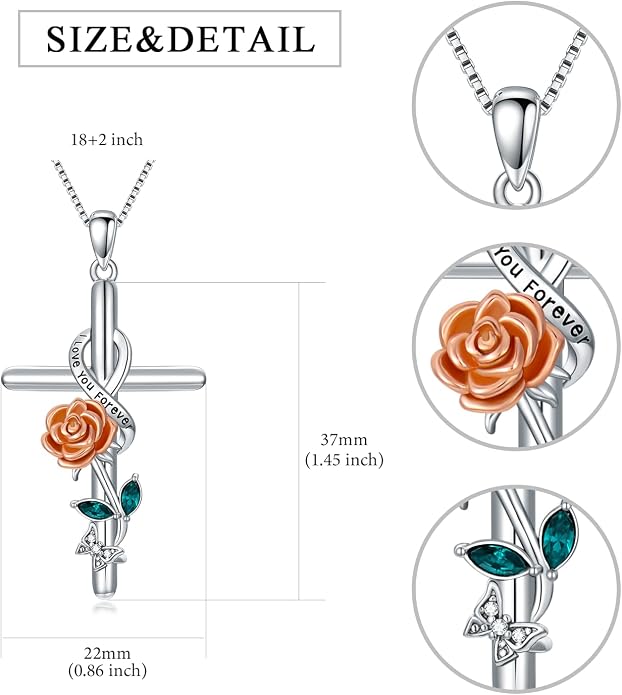 Cross Necklace for Women 925 Sterling Silver I Love You Necklace Religious Jewelry with Gift Box for Mother Daughter
