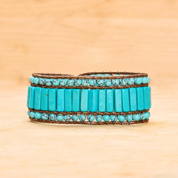 YGLINE Boho Handmade Natural Stone Bead 3 Row Wide Wrap Wrist Statment Bracelet Jewelry Collection