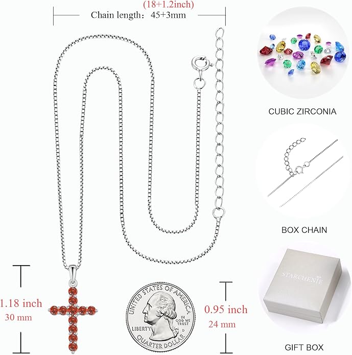 STARCHENIE Cross Necklace Sterling Silver Crucifix Pendant Gemstones Jewelry for Women