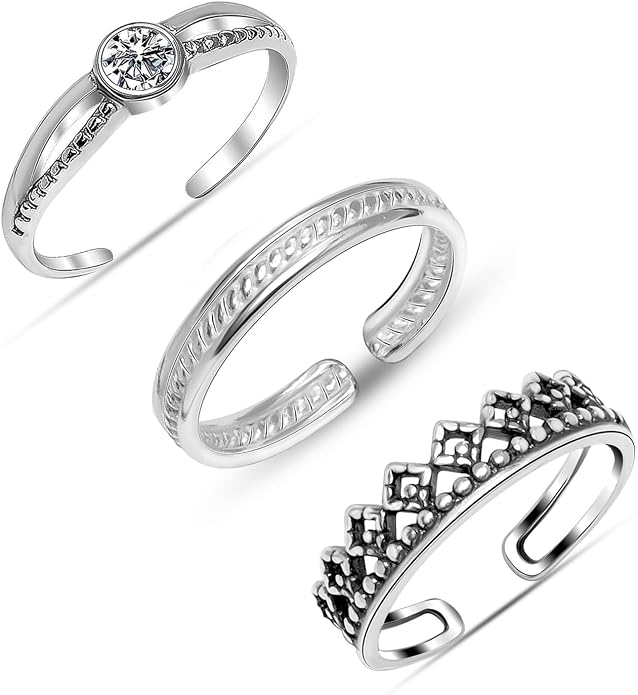 LeCalla 925 Sterling Silver Minimalist Toe Rings Set of Toe Ring Lightweight Simple Antique Open Adjustable Toe-Rings Beach Foot Jewelry Set for Women