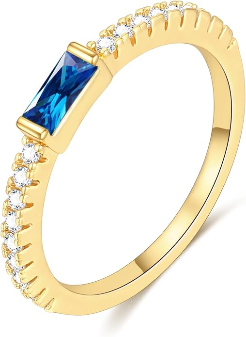RLMOON Birthstone Gold Rings for Women Non Tarnish 14K Gold Plated Eternity Stackable Rings Dainty CZ Gemstone Engagement Rings Wedding Band Jewelry Gifts Size 4-10