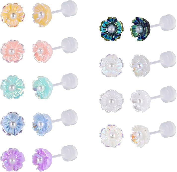 Plastic Post Stud Hoop Earrings for Sensitive Ears Multicolor Butterfly Flower Stud Earrings Set for Women
