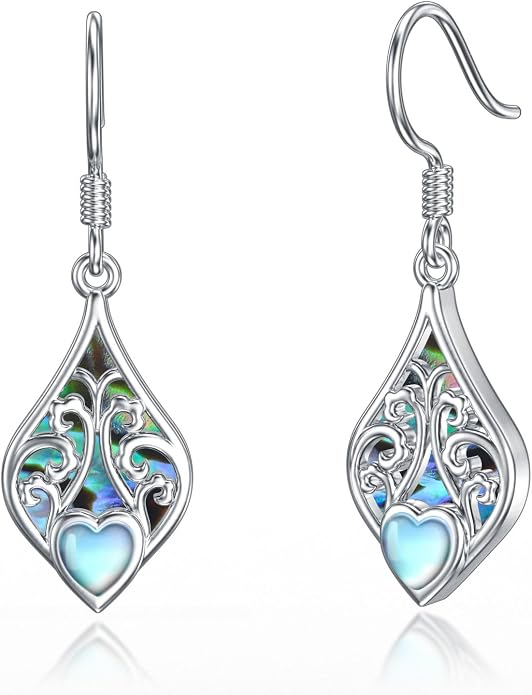 PELOVNY 925 Sterling Silver Filigree Dangle Earrings Hypoallergenic Abalone/Cubic Zirconia/Moonstone Earrings Vintage Jewelry Christmas Birthday Gifts for Women Mom Her