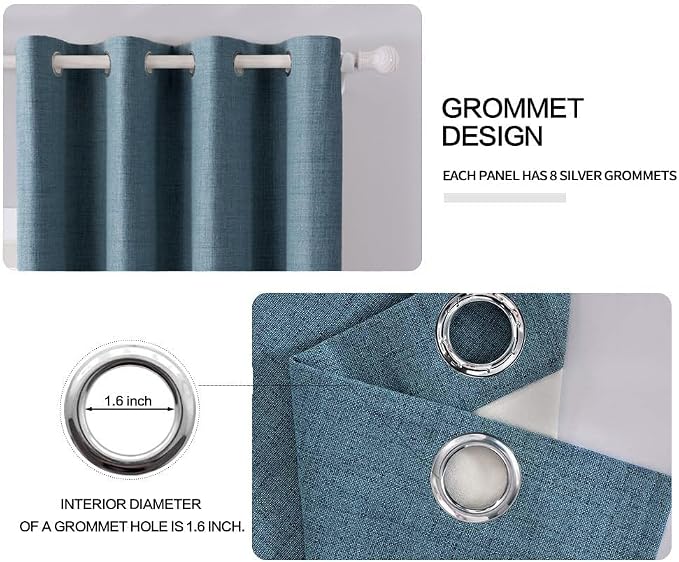 MIULEE Linen Texture Curtains for Bedroom Solid Blackout Thermal Insulated Dusty Blue Curtains Grommet Room Darkening Draperies for Living Room 52x120 Inch (2 Panels)