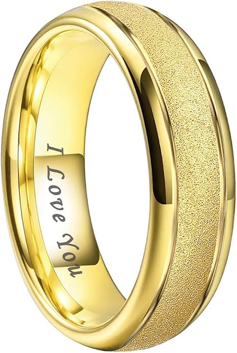 TUTISS 6mm 8mm Black/Gold/Rose Gold/White Tungsten Rings for Men Women Fashion Engagement Wedding Bands Sandblasted Finish I Love You Engraved Comfort Fit