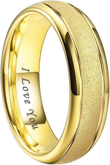 TUTISS 6mm 8mm Black/Gold/Rose Gold/White Tungsten Rings for Men Women Fashion Engagement Wedding Bands Sandblasted Finish I Love You Engraved Comfort Fit
