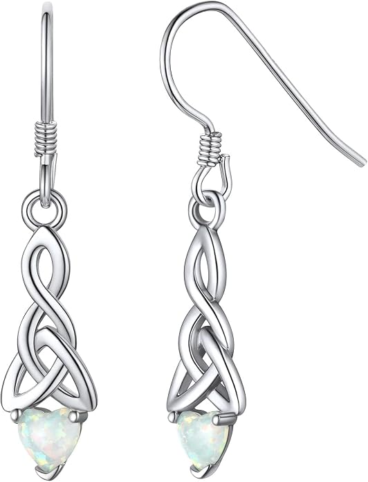ChicSilver Sparkling Heart Birthstone 925 Sterling Silver Celtic Knot Dangle Hook Earrings (with Gift Box)