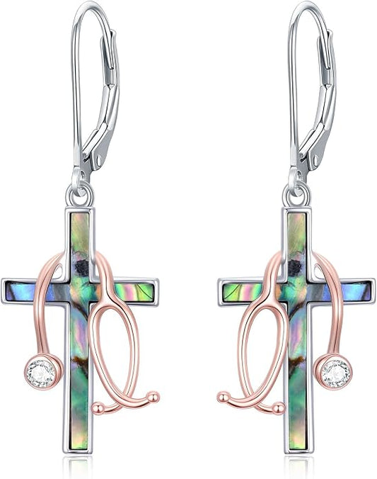 Midari Heart Dangle Earrings 925 Sterling Silver Leverback Drop Earrings Teacher Music Art Jewelry Gifts for Women Students Apple/Guitar/Palette/Note Design