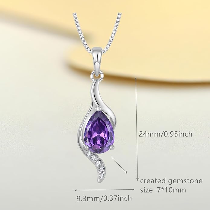 JO WISDOM Birthstone Necklace for Women Teardrop Cubic Zirconia Necklace 925 Sterling Silver Fine Jewelry Birthday Gifts for Women