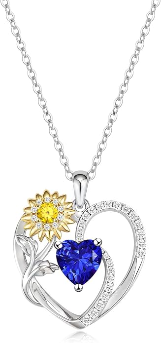 Anniversary Birthday Gifts for Women - Heart Birthstone Necklace: 925 Sterling Silver Rose/White/Yellow Gold Pendant Necklaces Gold Jewelry Gift for Wife Girlfriend Mom Daughter Grandma