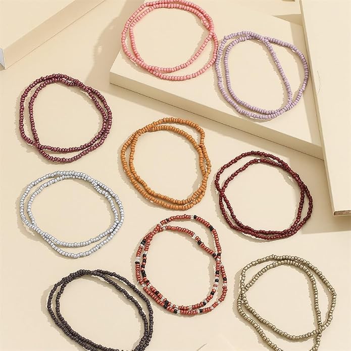 Fuqimanman2020 18Pcs Boho Stackable Beaded Bracelets for Women Colorful Handmade Multilayered Rice Beads Anklets Set Summer Beach Bohemian Jewelry Gift