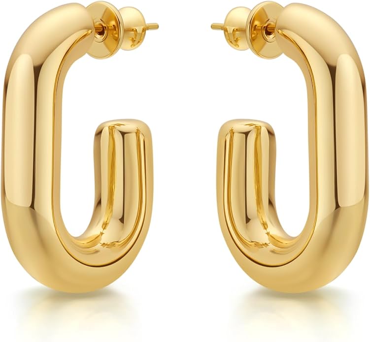 FRUMOS 18K Gold Plated Chunky Hoop Earrings for Women Fashion Thick Gold Hoops Set Jewelry for Birthday Christmas Gifts