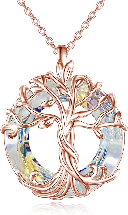 TOUPOP Tree of Life Necklace Gifts for Women 925 Sterling Silver Family Tree Pendant with Crystal Birthday Irish Jewelry Gifts for Women Her Wife Mom