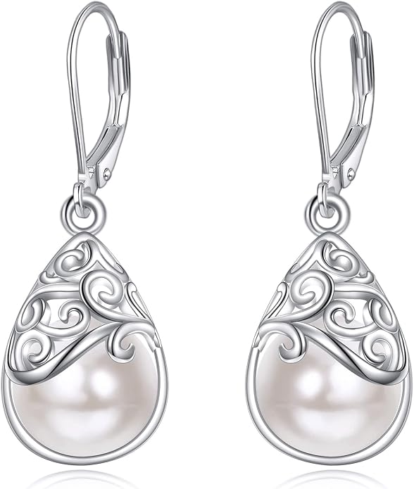 925 Sterling Silver Leverback Earrings Vintage Filigree Dangle Drop Earrings Jewelry Birthday Gifts for Women