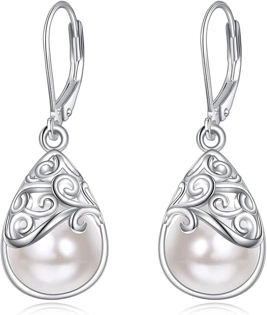 925 Sterling Silver Leverback Earrings Vintage Filigree Dangle Drop Earrings Jewelry Birthday Gifts for Women
