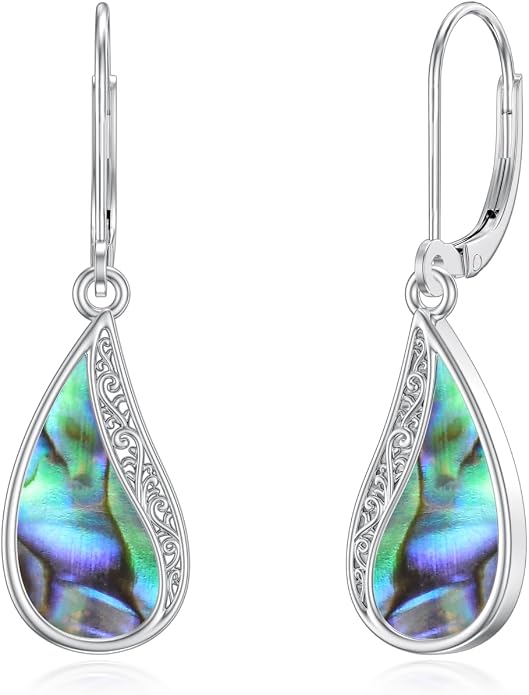 PELOVNY Abalone/Turquoise/Black Onyx/Lapis Lazuli/Axolotl/Bee/Dragonfly/Sun/Cross/Sword/Wolf/Map/Golf Earrings S925 Sterling Silver Dangle Earring Teardrop Jewelry for Women Birthday Christmas Gifts