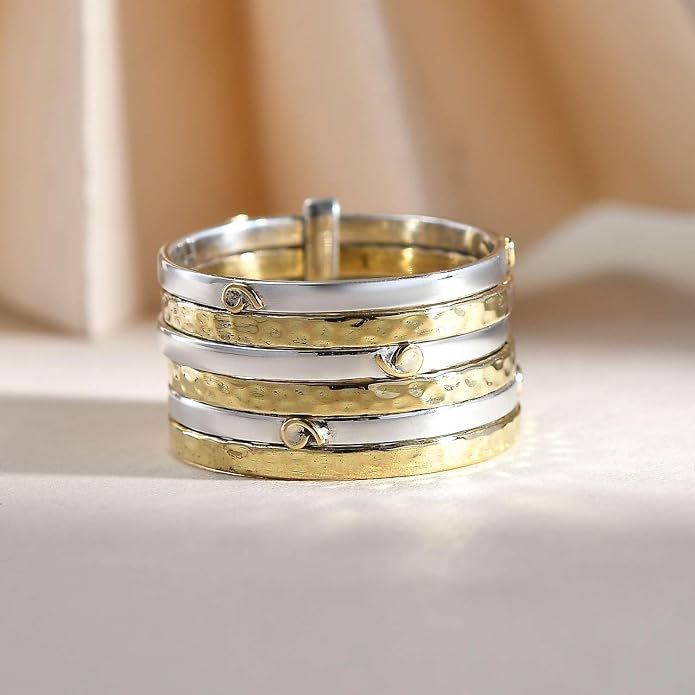 PHNX Two-Tone Stacking Ring for Women | Real Sterling Silver Ring| Hammered Finish Design | Elegant Boho Chic Jewelry | Perfect for Daily Wear, Special Occasions